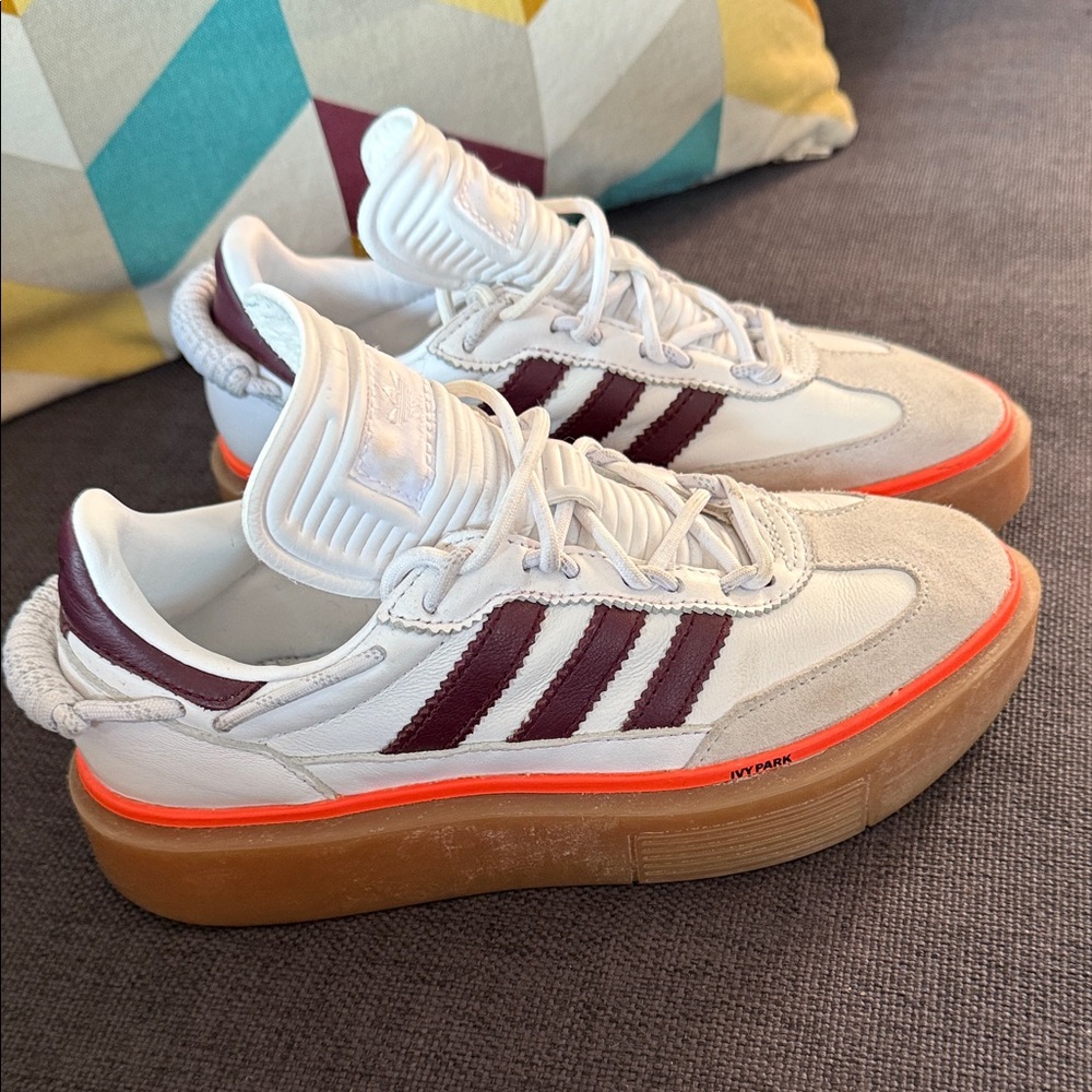 Adidas White and Maroon Sneakers with Gum Soles